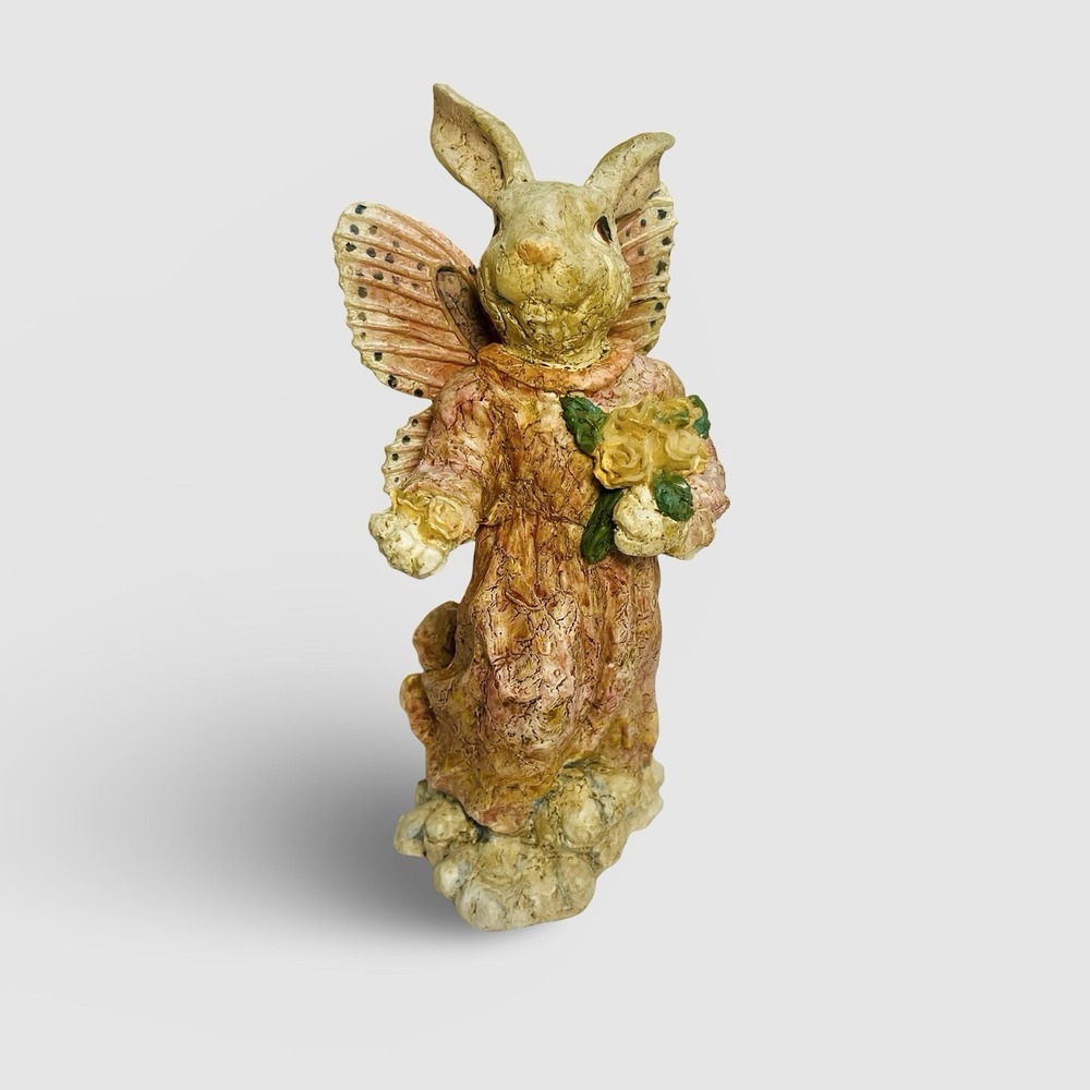 K's‎ Collection Bunny Rabbit Figurine Pink Dress Wings Roses Bouquet Flowers 9in